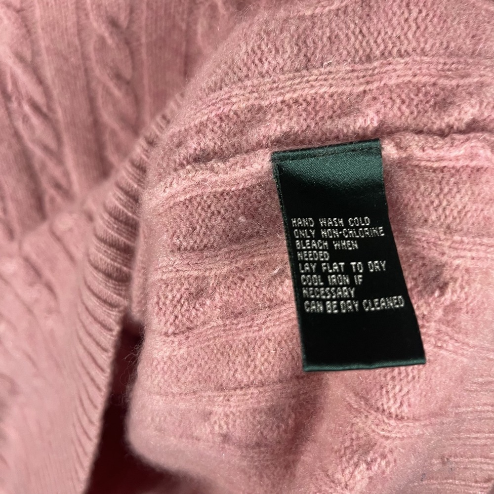 Polo Ralph Lauren Women's Pink Cashmere Cable Knit Sweater Fits Medium -Flaws - Picture 4 of 7